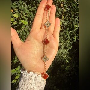 Red Bracelet Elegant Gold and Red Clover Bracelet